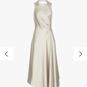 Reiss Silver Satin Rita Halter Dress